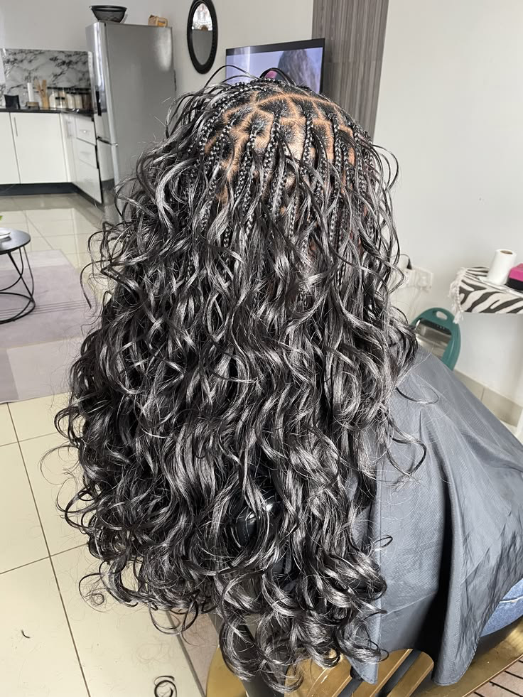 French curl braids with flowing curly ends